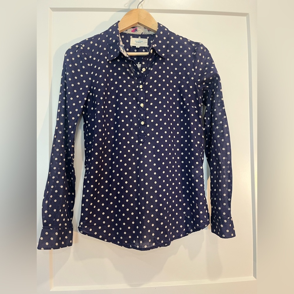 Trovata Birds of Paradis Polka Dot Button Shirt Boho Beachy Lace Fairycore Sz S